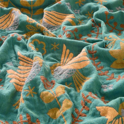 Boho Throw Blanket, Patterned Bohemian Blanket 100% Soft Cotton Woven Boho Quilt, Reversible Throw Blankets for Couch Bed, Decorative Lightweight Blanket for All Seasons (Spring Blue, Twin 60"x80") - size: Twin 60"x80"