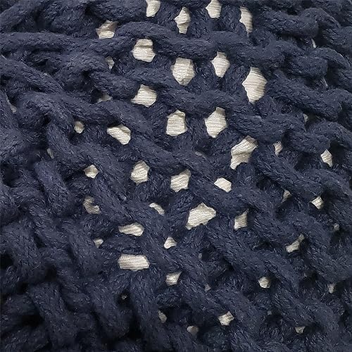 Nahunta Knitted Round Pouf - Cotton - Navy - color: Navy Blue