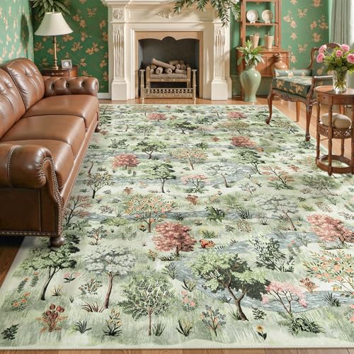 Beeiva 8x10 Living Room Rug, Beige Boho Foresst Washable Rugs 8x10 for Dining Room, Soft Non Slip Woodland Large Area Rug Carpet for Bedroom Nursery Aesthetic Nature Home Decor(Beige,8x10ft) - color: Beige-forest, size: 8' x 10' (Rectangular)