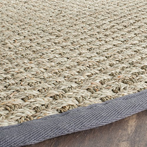 SAFAVIEH Area Rug 6' Round - Natural Fiber Collection - Natural & Dark Grey, Seagrass, Basketweave Pattern with Border (NF114Q) - color: Natural/Dark Grey, size: 6' (Round)