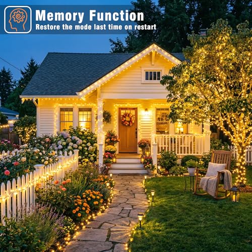 66FT 200 LED Outdoor String Lights, Plug in Connectable Christmas Lights Indoor, Waterproof 8 Modes String Lights for Outside Bedroom Garden Yard Wedding Party Decorations, Warm White - color: Warm White, size: 66ft 200LED