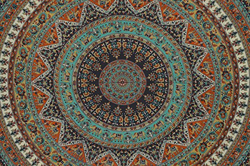 Popular Handicrafts Wall Hanging Tapestry For Bedroom Hippie Mandala Bohemian Psychedelic Intricate Floral Design Indian Bedspread Magical Thinking Tapestry 84x54 Inches,(215x140cms) Green Orange - color: Green Orrange, size: 84"L x 54"W