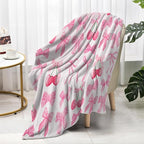 Pink Cherry Bow Throw Blanket Back to School Decorations Soft Dorm Room Essentials Gifts for Students Girls Boys Lightweight Coquette Bow Cherry Aesthetic Blanket for Nursery Room 30"x40"