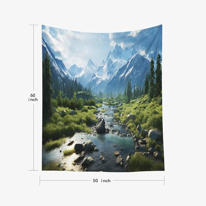 EMMTEEY Landscape Tapestry Wall Art Vertical 50X60 Inch-Forest Mountains Water Scenery Durable Wall Decor for Living Room