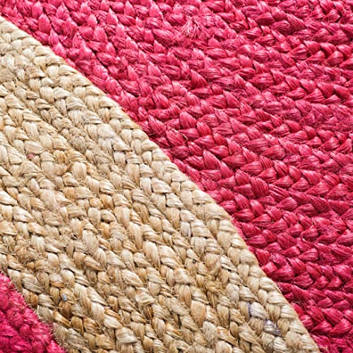 SAFAVIEH Area Rug 3' Round - Natural Fiber Collection - Fuchsia Pink & Natural Brown, Handmade Jute, Braided Border Design (NF801C) - color: Fuchsia/Natural, size: 3' (Round)