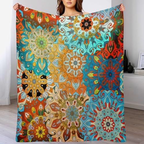 Mandala Flower Blanket,Rustic Colorful Bohemian Indian Hippie Abstract Mandala Flower Blossom Plant Print Blanket for Couch Sofa Bed Decorative Gifts 30x40 - color: Blanket-13, size: 30"x40"