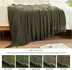Blagic Knitted Throw Blanket for Couch Soft Farmhouse Boho Throw Blanket with Tassels Home Decorative Lightweight Olive Green Throws for Bed/Sofa, Wheat Textured, 60" W x 80" L
