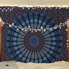 Bless International Handmade Indian hippie Bohemian Psychedelic Peacock Mandala Wall hanging College Dorm Beach Throws Table Cloth Bedding Tapestry (Blue Green, King(88x104Inches)(225x265Cms)) - color: Blue Green, size: 104"L x 88"W
