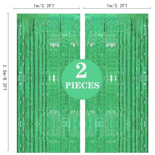 2 Pack 3.2ft x 8.2ft Green Foil Fringe Curtain, Metallic Tinsel Foil Fringe Rain Curtain Streamers Photo Backdrop for St Patricks Day Decorations Birthday Christmas Jungle Safari Tropical Party Decor - color: Green