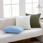 MIULEE Light Blue Decorative Throw Pillow Covers 18x18 Inch for Couch Bed Sofa Pack of 2 Boho Farmhouse Throw Pillows Soft Cross Corduroy Patchwork Textured Cushion Cases