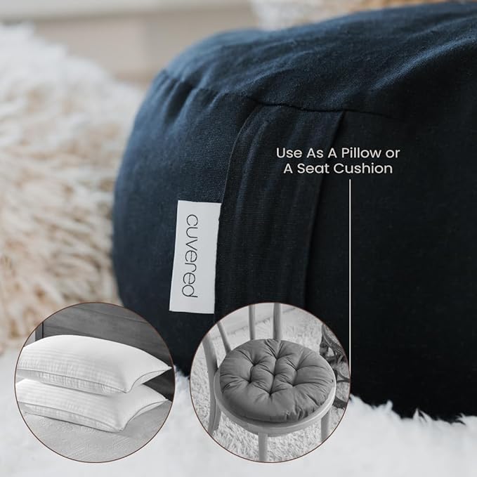 Meditation Cushion - 15" Buckwheat Pillow with Removable Cotton Cover and Carry Handle - Round Floor Cushion for Yoga, Meditation, Pilates, and Floor Sitting - Meditation Pillow by Cuvered