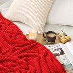 MIULEE Red Fleece Throw Blanket for Couch 300GSM Super Soft Lightweight Plush Striped Throws, Red Warm Cozy Breathable Ribbed Flannel Blanket for Bed/Sofa, Twin Size 60"x80"