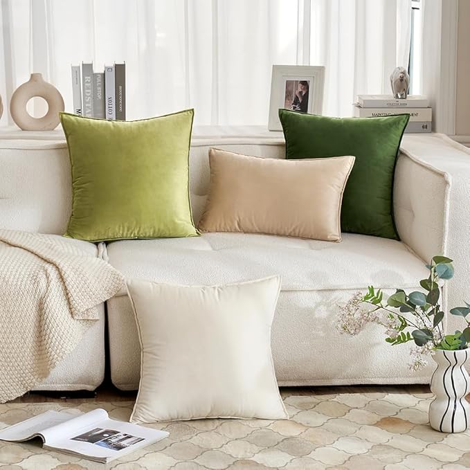MIULEE Beige Velvet Throw Pillow Covers 18x18 Soft Decorative Solid Square Cushion Cases Pack of 2 Modern Luxury Home Decor for Couch, Sofa, Bedroom