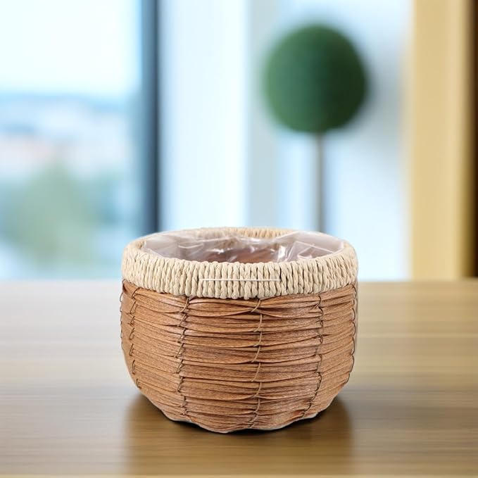 VICASKY Handwoven Woven Planter Basket Natural Indoor Outdoor Flower Pot Decorative Rattan Plant Pot for Boho Decor