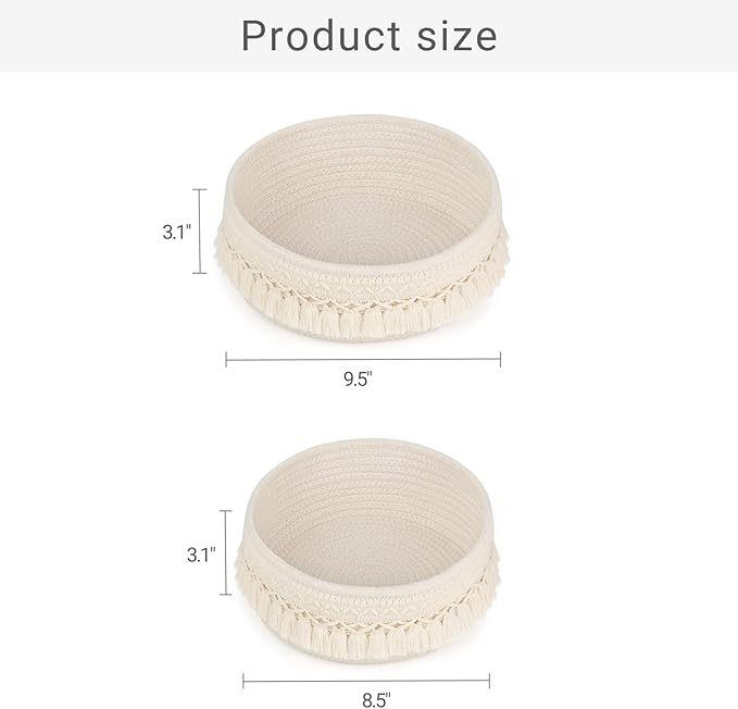 Mkono 2 Pack Macrame Storage Baskets Decorative Woven Cotton Rope Basket for Shelves Countertop Organizer Boho Decor for Organizing Living Room Bedroom Entryway
