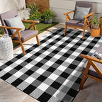 Buffalo Plaid Outdoor Rug 4'x6' Washable Black White Checkered Rug Indoor Outdoor Carpet Woven Cotton Door Mat for Front Porch, Kitchen, Bathroom, Entry Way, Living Room - size: 4'x6'