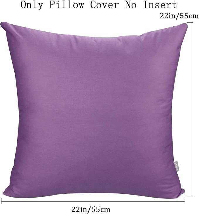Thmyo 4-Pack 100% Cotton Comfortable Solid Decorative Throw Pillow Case, Square Cushion Cover Pillowcase Sublimation Blank Pillow Covers DIY Throw Pillowcase for Sofa(22x22 inch/ 55x55cm,Purple)