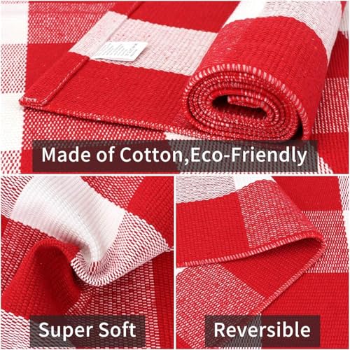 Buffalo Plaid Area Rug, Checkered Rug 27.5x43 Inches, Red and White Rug, Washable Cotton Mat for Front Porch, Entryway, Kitchen, Living Room, Home Decor - color: Red & White, size: 2'3" x 3'7" (Rectangular)