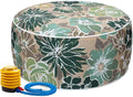 Magpie Fabrics Inflatable Stool Ottoman Pouf D20 xH9, Outdoor Round Footrest Footstool with Foot Pump, Portable for Patio Garden Travel Camping - Green Floral