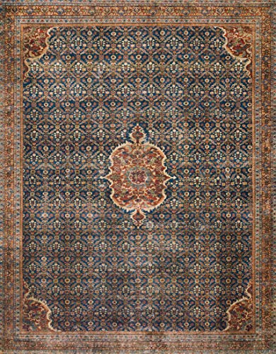 Loloi Layla Collection LAY-09 Cobalt Blue/Spice 2'-3" x 3'-9" .13" Thick Accent Rug, Soft, Durable, Vintage Inspired, Distressed, Low Pile, Non-Shedding, Easy Clean, Printed, Living Room Rug - color: Cobalt Blue / Spice, size: 2'3" x 3'9" (Rectangular)