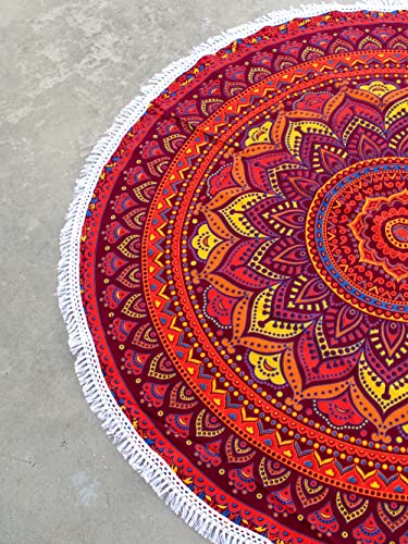 Round Roundie Indian Mandala Round Roundie Beach Throw Tapestry Hippy Boho Gypsy Cotton Table Cover Round Tapestry wall hanging (42 Inches, Orange) - color: Orange, size: 42"L x 42"W
