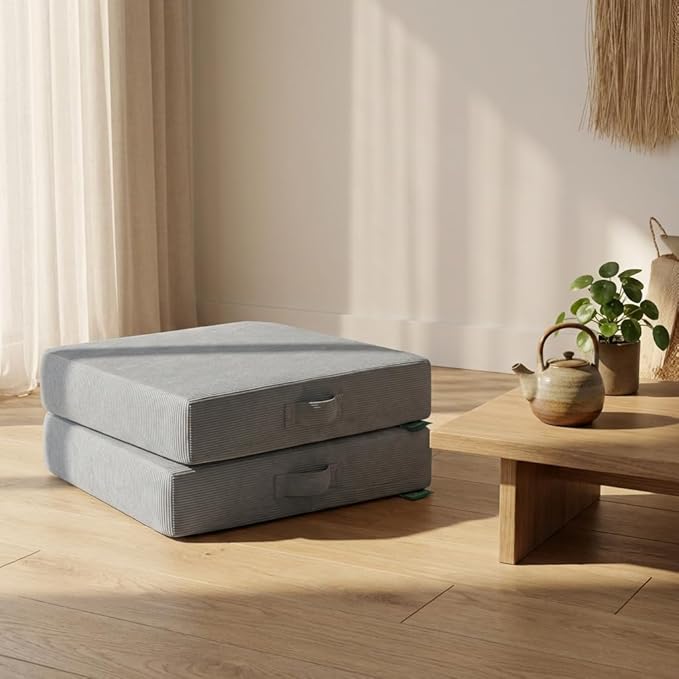 28 inches Meditation Floor Pillow Square Large Floor Cushions for Adults, Thick Memory Foam Seat Cushions for Yoga, Living Room, Sofa, Tatami, Bay Window Gray