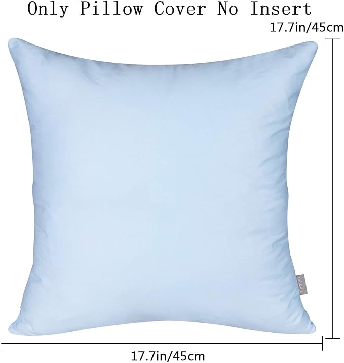 Thmyo 4-Pack 100% Cotton Comfortable Solid Decorative Throw Pillow Case, Square Cushion Cover Pillowcase Sublimation Blank Pillow Covers DIY Throw Pillowcase for Sofa(18x18 inch/ 45x45cm,Light Blue)