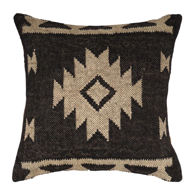 Handwoven Jute Kilim Pillow Cover Rug Cushion Cases 18x18 Inches, Bohemian Vintage Style Decorative Throw Pillows for Home, Living Room & Bedroom - color: Pattern 14
