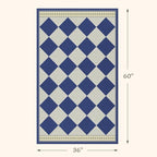 Checkered Easy Jute 3x5 Navy Blue Indoor Outdoor Rugs for Entryway, Washable Non Slip Diamond Boho Coastal Rug for Porch, Modern Minimalist Front Door Mat, Kitchen, Bathroom and Balcony Carpet