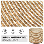Wimarsbon 18'' Ottoman Pouf, Natural Braided Poof, Rustic Handweave Lounge Pouffe, Boho Footrest Stool for Bedroom, Accent Table or Seat for Living Room (Natural Water Hyacinth + White Cotton Rope) - color: 18inch Natural Water Hyacinth + White Cotton Rop