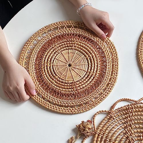 Ochine Woven Wicker Rattan Wall Basket, Farmhouse Boho Wall Decor, Round Boho Wall Basket for Living Room, Bedroom - color: B