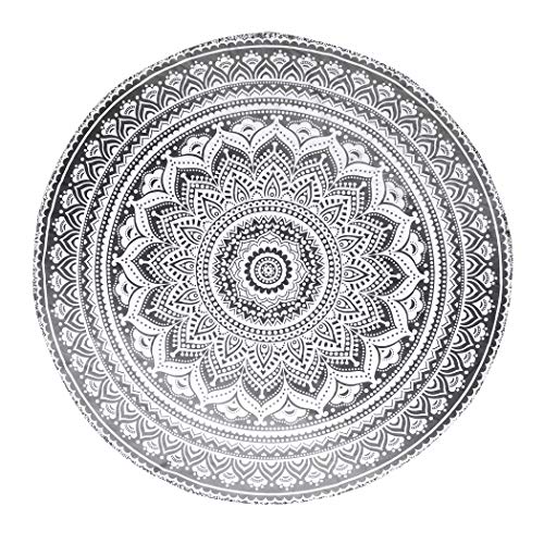 Popular Handicrafts Round Tapestry Wall Hanging Ombre Hippie Mandala Bohemian Hippy Intricate Indian Tapestries Tablecloth 68 Inches (173cm) Blue & Black Grey - color: Blue and Black Grey