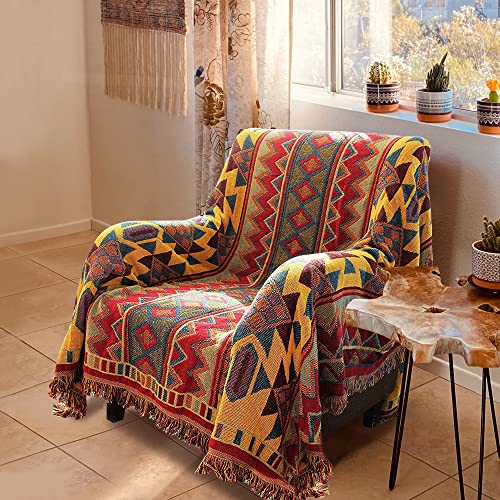 Boho Throw Blankets Reversible Woven Blankets Cover Hippie for Couch Bed Recliner Sofa Bohemian Tapestry Colorful Furniture Protector Cover for Home Décor, Astrology, Double Side, 50"x70" - color: New Geometric, size: 50x70inch