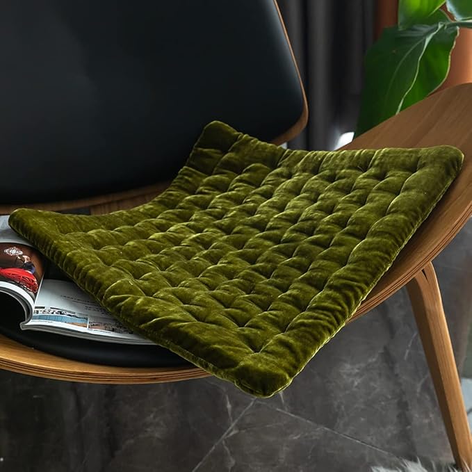 vctops Luxury Velvet Square Chair Pad Thin Soft and Comfy Chair Cushion Tufted Indoor Seat Cushion Pillow Tatami (Green,17"x17")