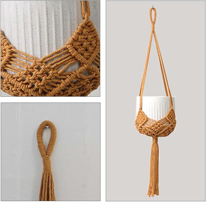2 Pack 90CM (35inch) Extra Long Macrame Plant Hangers, up to 8 inch Pot Hanging Planter with Patterns, Premium Cotton Rope Crochet Boho Hanging Planter Basket for Indoor & Outdoor Plants (Brown)