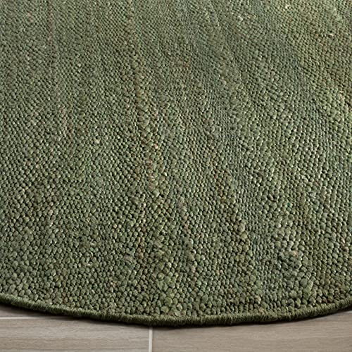 SAFAVIEH Natural Fiber Collection Area Rug - 4' Round, Green, Handmade Boho Fringe Woven Jute, Ideal for High Traffic Areas in Living Room, Bedroom (NF368G)