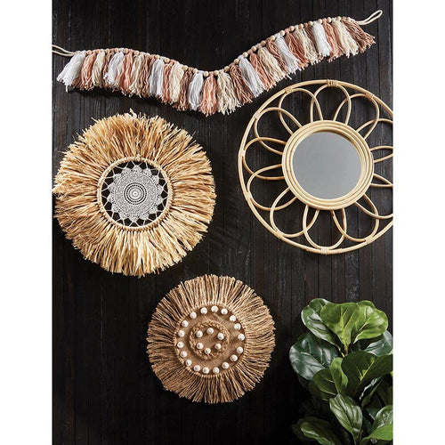 47th & Main Fringed Macrame Hanging Boho Wall Décor for Home, 18" Diameter, Natural