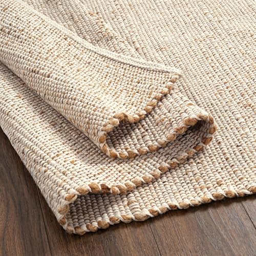 GRUHUM Jute Cotton Area Rug 8'x10' ft Large Hand Woven Natural Farmhouse Rug for Living Room, Bedroom Kitchen - Rustic Vintage Bohemian Eco-Friendly Carpet Home Décor 8x10 ft Natural Boho Rug - color: Natural - Ivory, size: 8' x 10' (Rectangular)