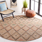 SAFAVIEH Kilim Collection 5' Round Beige/Gold KLM753G Handmade Moroccan Boho Jute & Cotton Entryway Foyer Living Room Bedroom Kitchen Area Rug - color: Beige/Gold, size: 5' (Round)