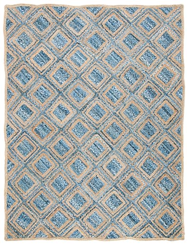 SAFAVIEH Cape Cod Collection 10' x 14' Natural / Blue CAP354A Handmade Flatweave Diamond Braided Jute & Denim Area Rug - color: Natural/Blue, size: 10' x 14' (Rectangular)
