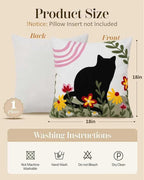 JASEN Embroidered Cat Throw Pillow Cover 18x18 Inch - Decorative Cotton Pillow Case for Couch, Sofa, Bedroom, Living Room - Farmhouse Home Aesthetic Housewarming Gifts