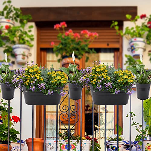 HowRU Metal Iron Flower Pots for Railing Fence Hanging Bucket Pots(5 Pcs) and Hanging Flower Pots Metal Iron Bucket Planter(10 Pcs) (Black) - color: Dark Black