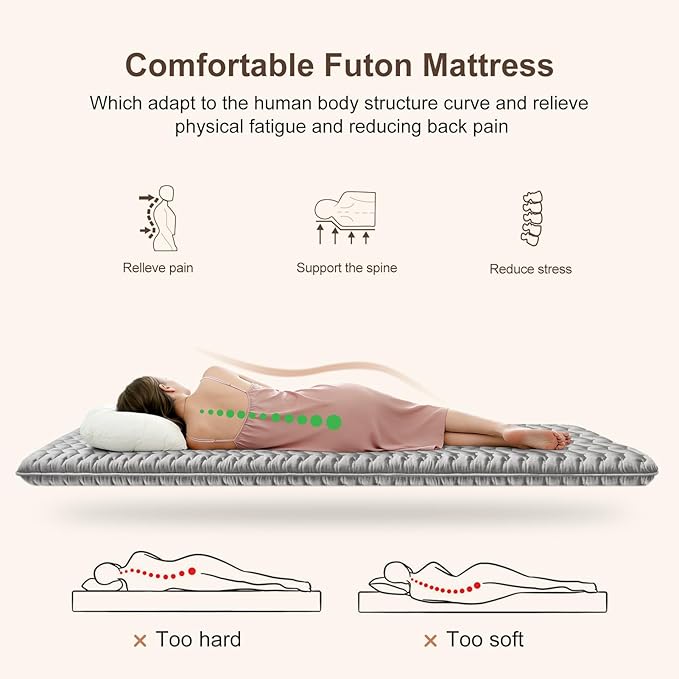 Premium Foam 3.2" Thick Japanese Futon Floor Mattress - Twin Size 39"x80" 100% High-Density Foam,Comfortable Sleeping Pad,Tatami Mat for Dorm,Bedroom or Guest Room，Boys Girls Dormitory Pads(Hemp Gray)