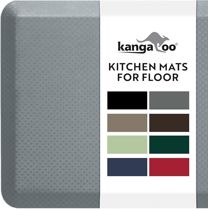 KANGAROO Thick Ergonomic Anti Fatigue Mats for Kitchen Floor, 39x20, Cushioned Standing Office Desk Mat, Waterproof Scratch Resistant Topside, Supportive All Day Comfort Padded Foam Rugs, Grey