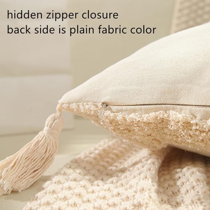Monogram Pillow Covers with Tassels 18”x18” Modern Cotton Canvas Tufted Alphabet E Throw Pillow Covers for Sofa Couch Bed 26 English Letters Decorative Pillow Case for Sofa Throw Pillows