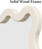 24"x36" White Wavy Wall Mirror for Bedroom Vanity, Large Cream Solid Wood Asymmetrical Mirror, Cute Squiggle Mirror for Room Decor, Aesthetic Funky Curvy Frame
