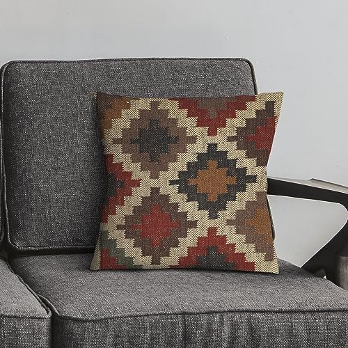 Handmade Tribal Wool Jute Kilim Pillow Cover Boho Rustic Cushion for Sofa Bed Chair Living Room Multicolor Vintage Throw Pillowcase - color: Multi 03