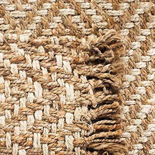 SAFAVIEH Natural Fiber Collection Area Rug - 9' x 12', Bleach & Natural, Handmade Chevron Fringe Jute, Ideal for High Traffic Areas in Living Room, Bedroom (NF458A) - size: 9' x 12' (Rectangular)