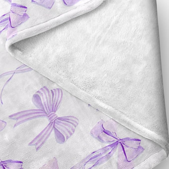 Purple Bows Blankets Cute Bow Preppy Coquette Room Decor Electric Blanket Girls Bedroom Decor Trendy Funky Bow Throw Blanket Coquette Girly Blanket Coquette Gifts for Women Girls 40"x50"
