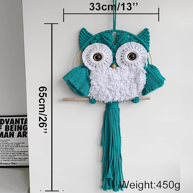 ACEDSGN Macrame Owl Wall Hanging Boho Hippy Decor, Handmade Tapestry Fiber Art Wall Decor for Nursery Bedroom Living Room, Sustainable Gift for Owl Lovers & Nature Fans